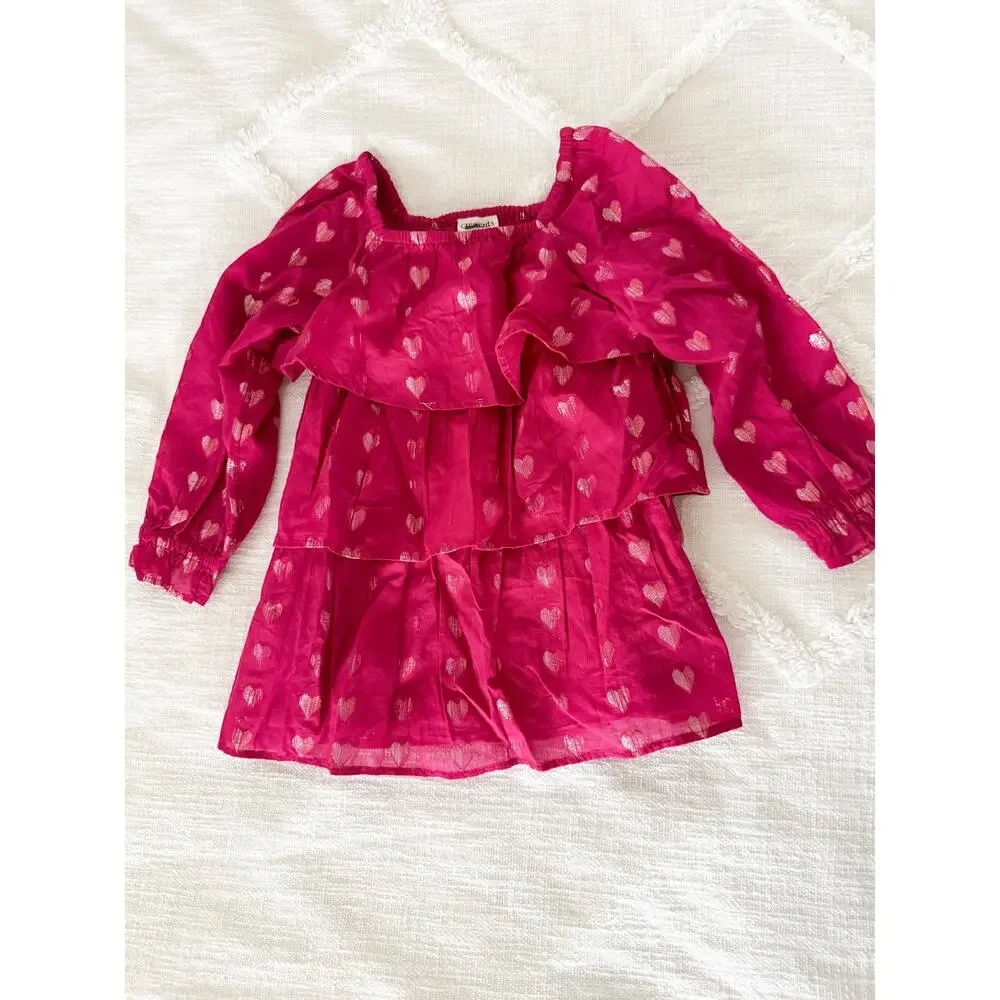 Crewcuts Factory | NWOT Girls' shimmer tiered hearts dress Brilliant Berry Sz 3